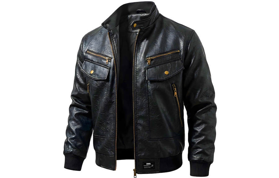 ZIAREL ZIAREL Leather Jackets Unisex Stand Collar Moderate