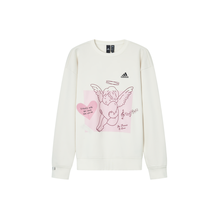 Adidas Adidas LABEL Sweatshirts Unisex Ivory White Crew Neck Moderate Regular