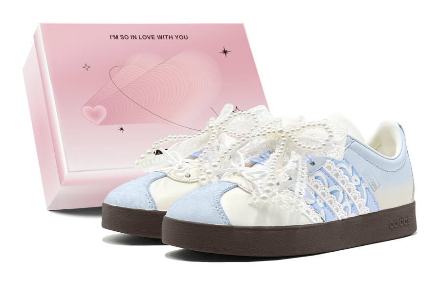 Adidas Adidas Vl Court Classic Romantic Treatment, Ice Silk Floral, Pearl Bowknot, Handmade, Sweet Style Elegant Low top