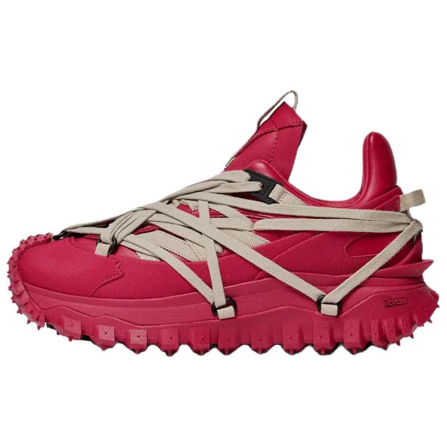 Moncler X Rick Owen Collaboration Trailgrip Megalace Cow Leather Low top Casual Shoes 4.5cm Unisex Berry Red
