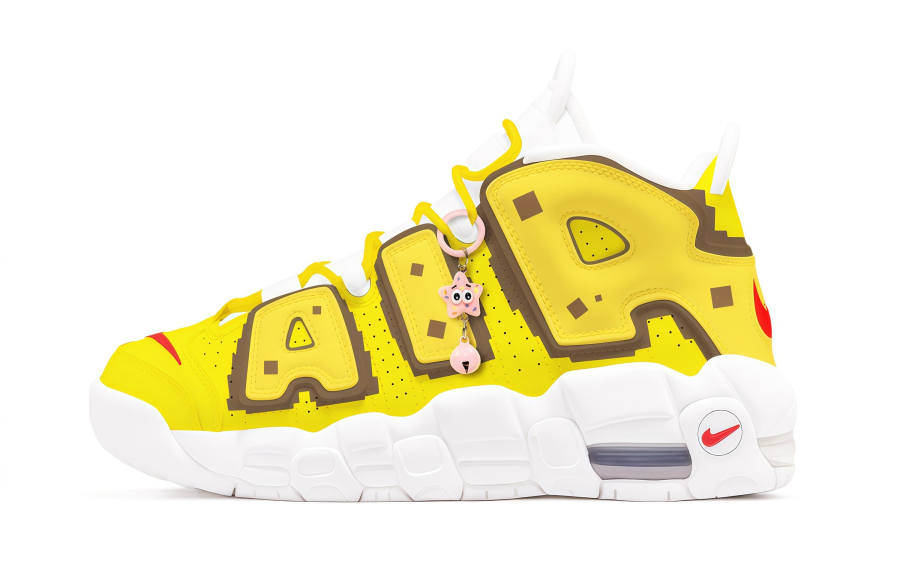 Nike Nike Air More Uptempo Sponge Cushioning Slip Resistant Mid top Children's Basketball Shoes Yellow Teenagers