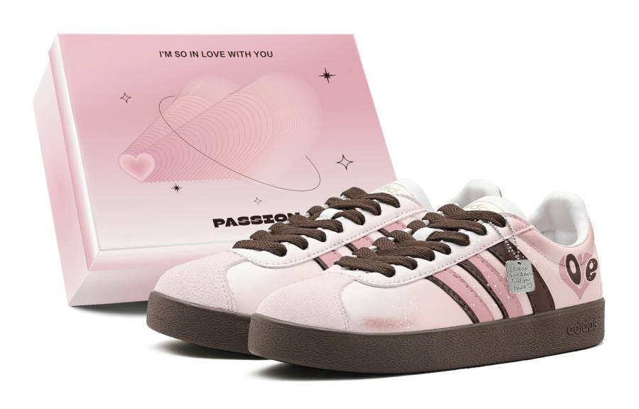 Adidas Adidas Vl Court Classic Romantic Treatment, Heart Melting Pink, Fashion Minimalist Style, Thin Sole, Girly Pink Low top