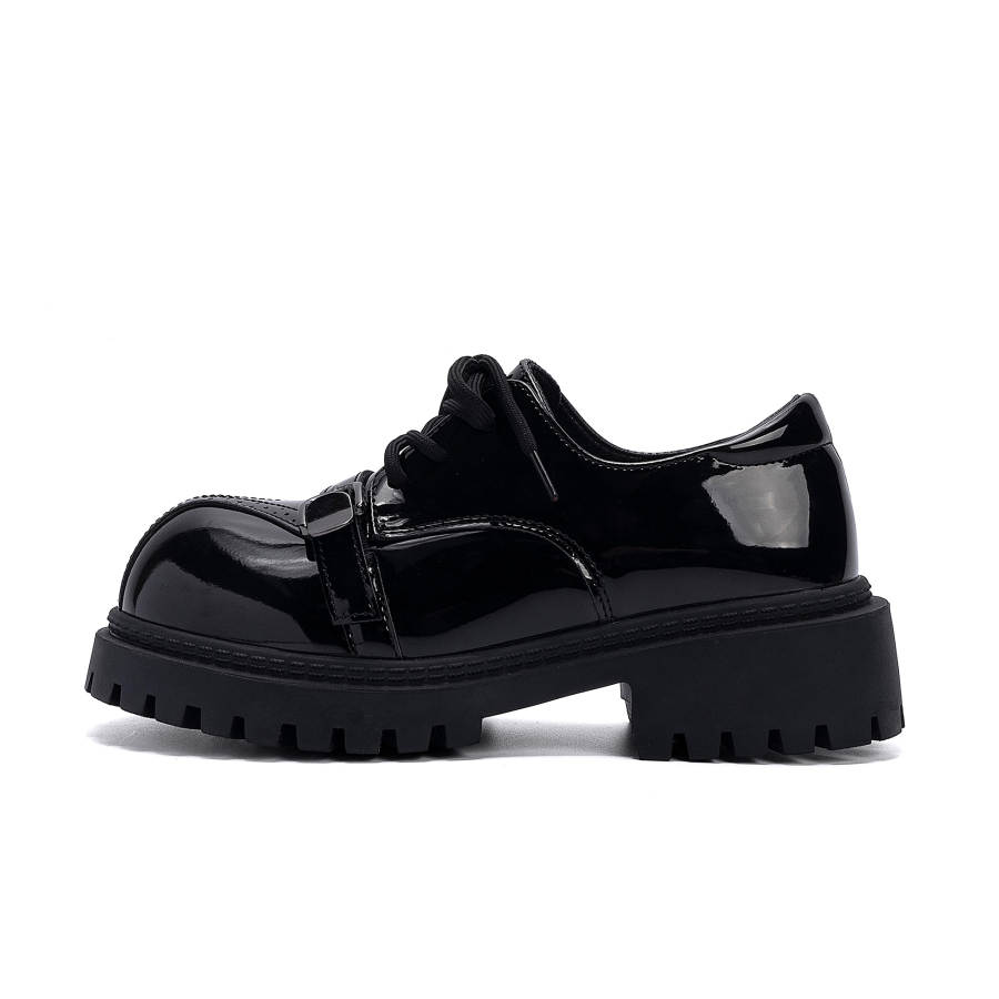 HUANQIU Mary Jane Synthetic Leather Loafers 4 Cm Women's Black