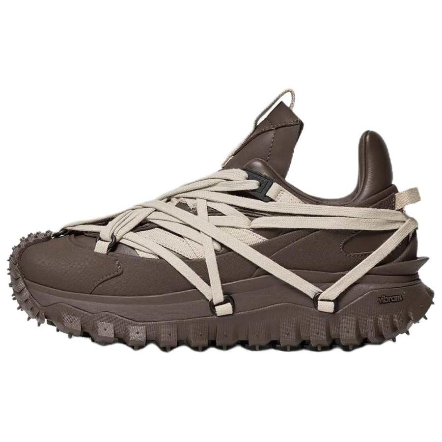 Moncler Rick Owens Collaboration Trailgrip Megalace Cow Leather Low top Casual Shoes 4.5cm Unisex Brown