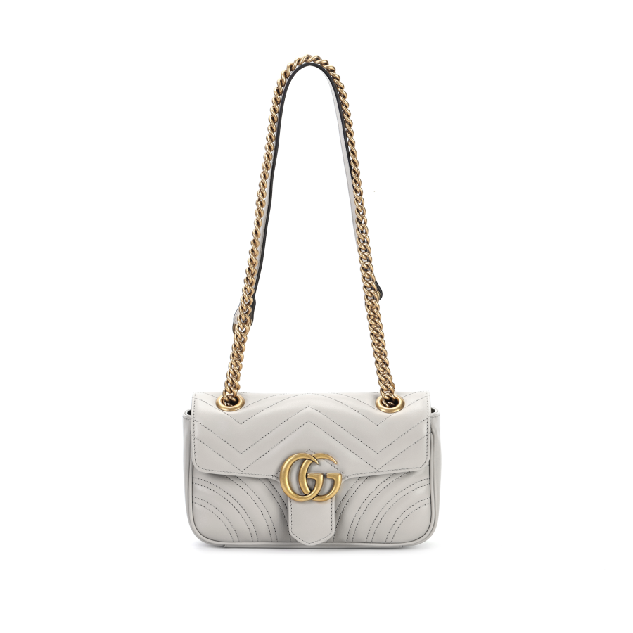 GUCCI GG Marmont Leather Crossbody Bag, Shoulder Bag Small Women's Light Gray