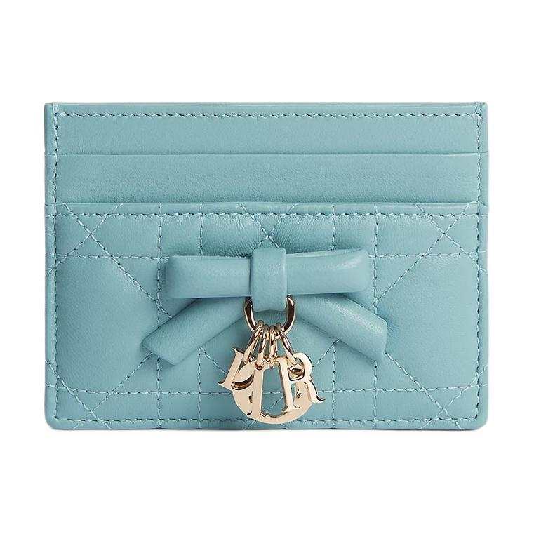 DIOR Lady DiorFreesia Sheepskin Card Holder Women's Tourmaline Blue