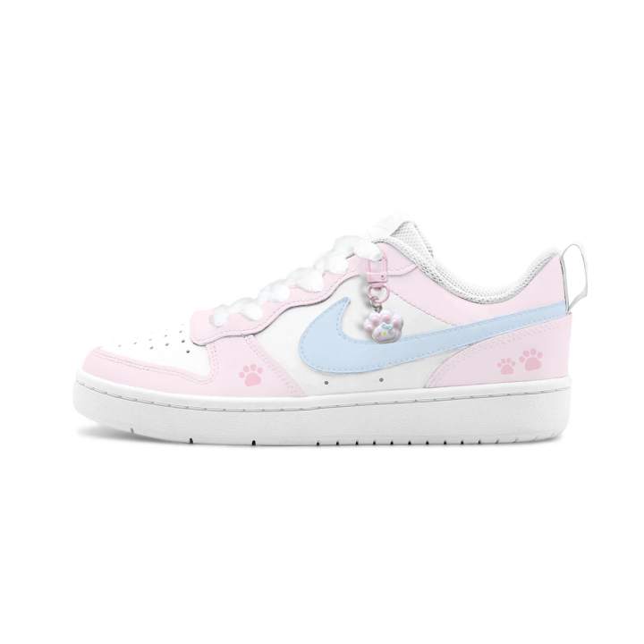 Nike Nike Court Borough 2 Milk Blue Cat Print Leather Slip Resistant Cushioning Abrasion Resistant