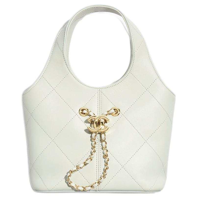 CHANEL Calfskin & Gold Metal Handbag Small Women's Light Green