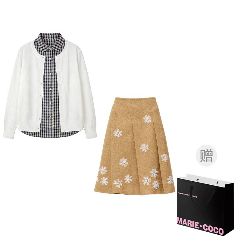 MARIE·COCO Two Piece Skirt Sets Women's Lapel Moderate Short