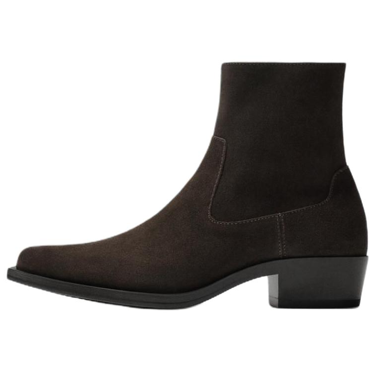 ZARA Cow Leather Ankle Boots Men's Brown
