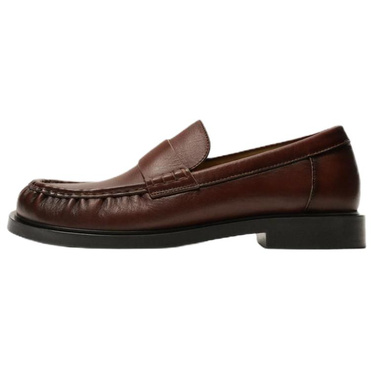 ZARA Cow Leather Loafers Men's Dark Brown Yellow