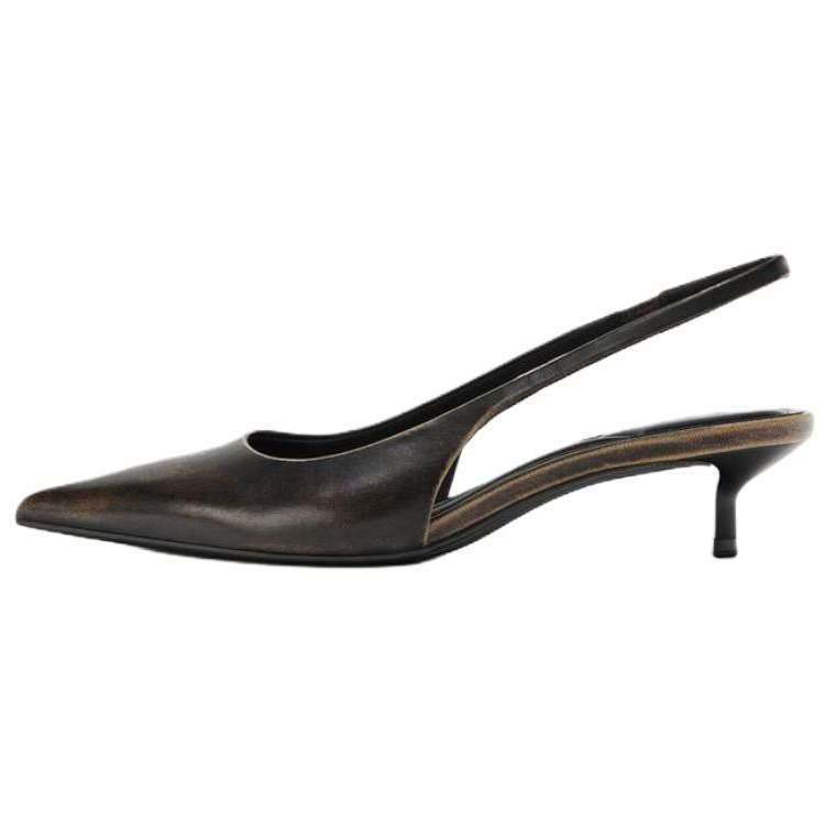 ZARA Cow Leather Slim Heel High Heels 5CM Women's Brown