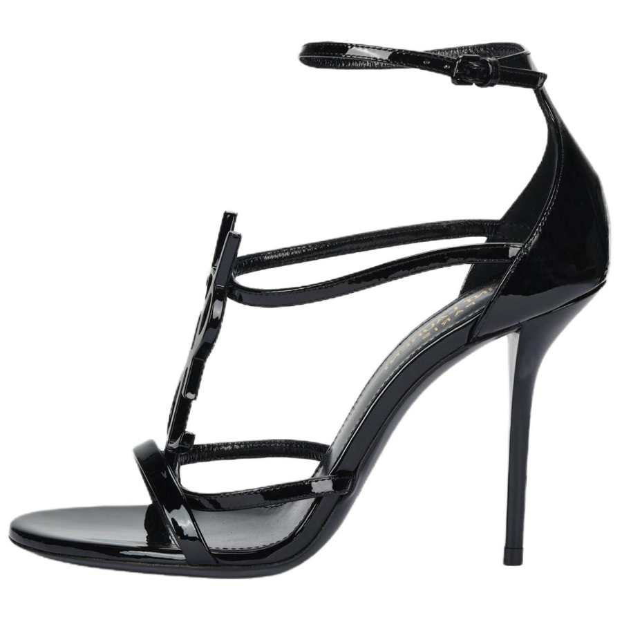 SAINT LAURENT Cassandra Sandal Heels Black Patent Leather Women's