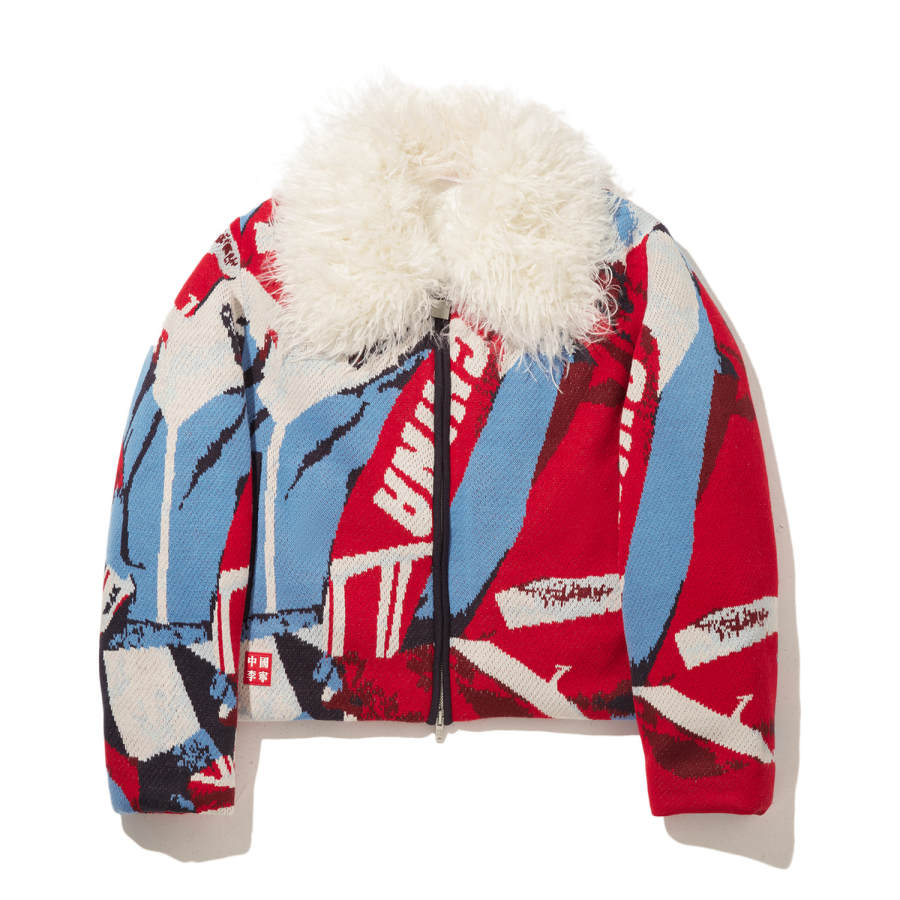 Li-Ning Li Ning Puffer Jackets Women's Blue Red Geometric Lapel Moderate Puffer Jacket