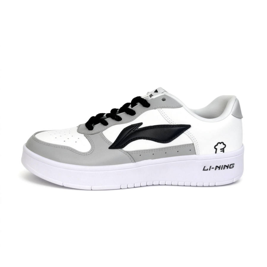 Li-Ning Li Ning Gray Sky Leather Cushioning Abrasion Resistant Slip Resistant Mid top Skateboard Shoes Unisex Gray