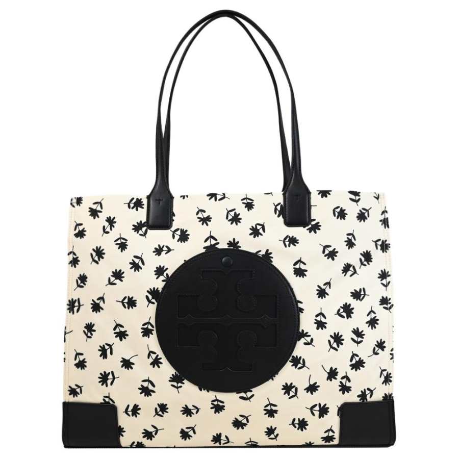 TORY BURCH Ella Recycled Polyester Material Tote Bag, Shopping Bag, Handbag Women's Black & White