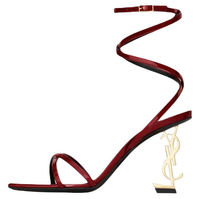 SAINT LAURENT Opyum Patent Leather One Strap Sandals 8.5cm Women's Deep Barolo Red