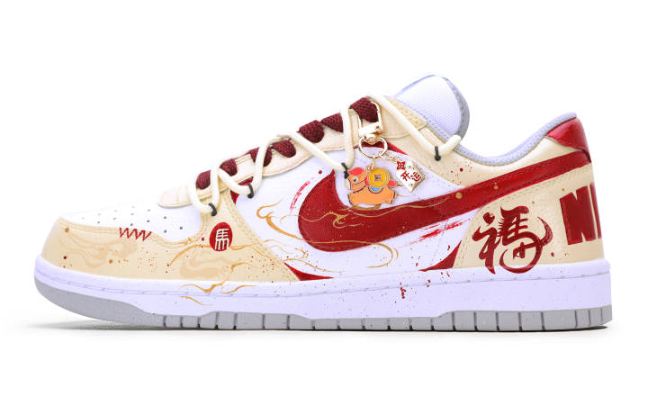 Nike Nike Big Leather Abrasion Resistant Breathable Low top Skateboard Shoes Men's Beige Yellow Red
