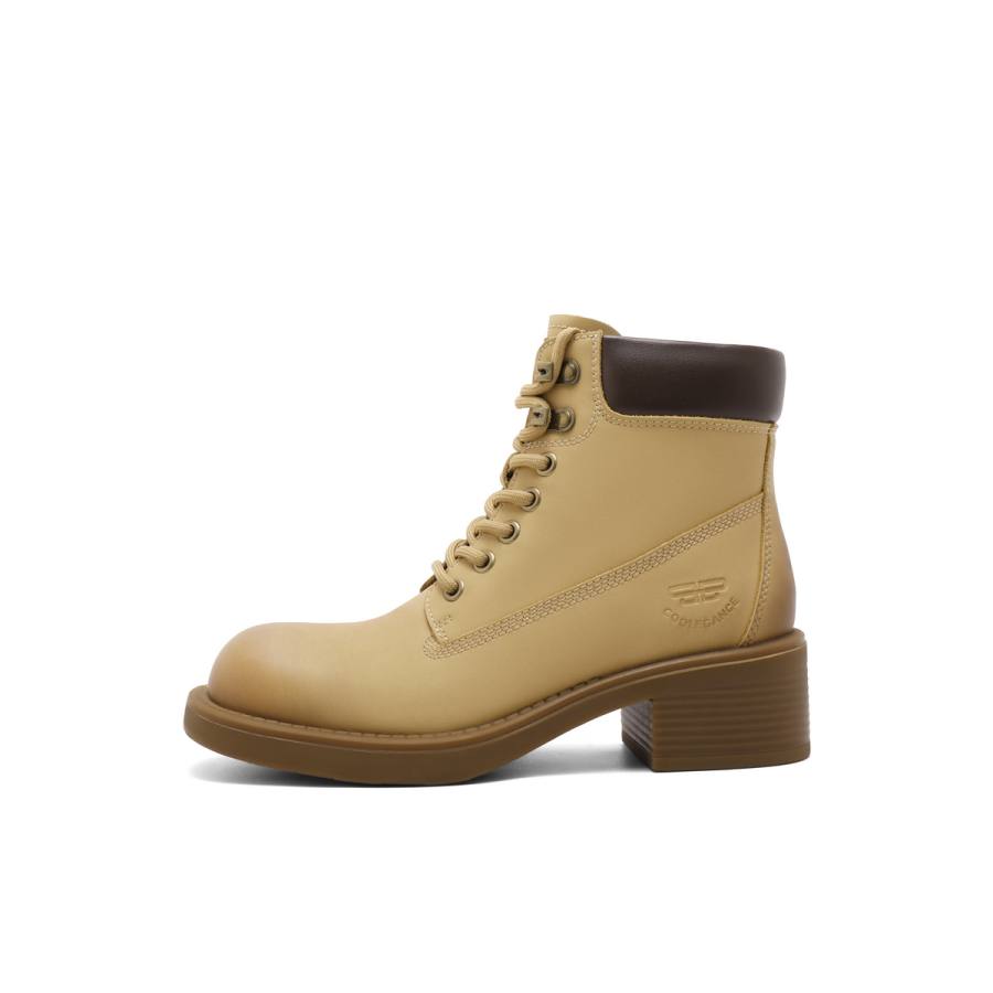 BELLE Fun And Wild Collection Short Combat Boots 5CM Women's Yellow, Khaki