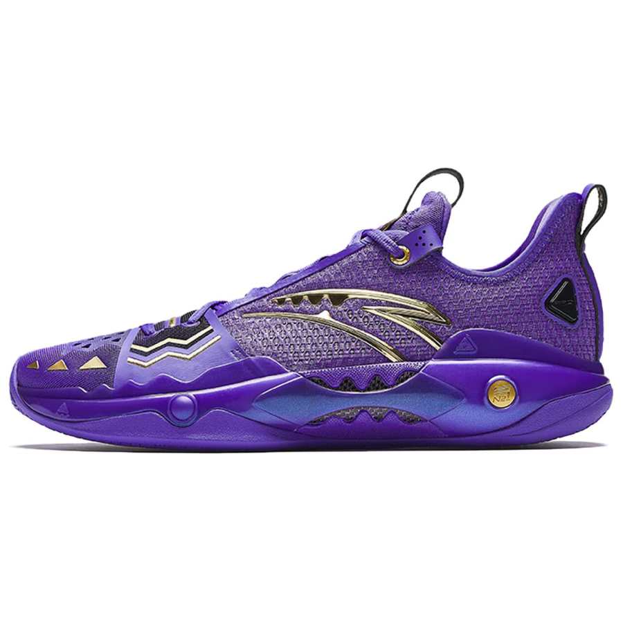 Anta Shock Wave 5 Pro Engraved Memory Cushioning, Wear Resistant Low top Basketball Shoes Men's Purple Gold