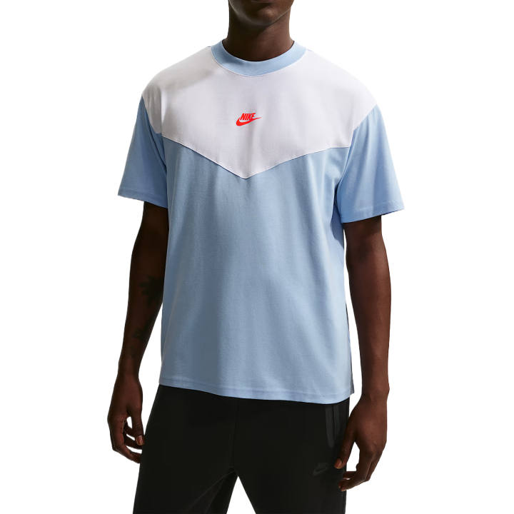 Nike Nike Sportswear T Shirts Men's Mind Blue/White/Bright Dark Red Crew Neck Moderate Straight Fit