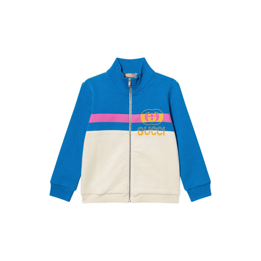 GUCCI Infant And Toddler Coat Kids' Apparel Cotton Jersey Zip Jacket Blue Baby