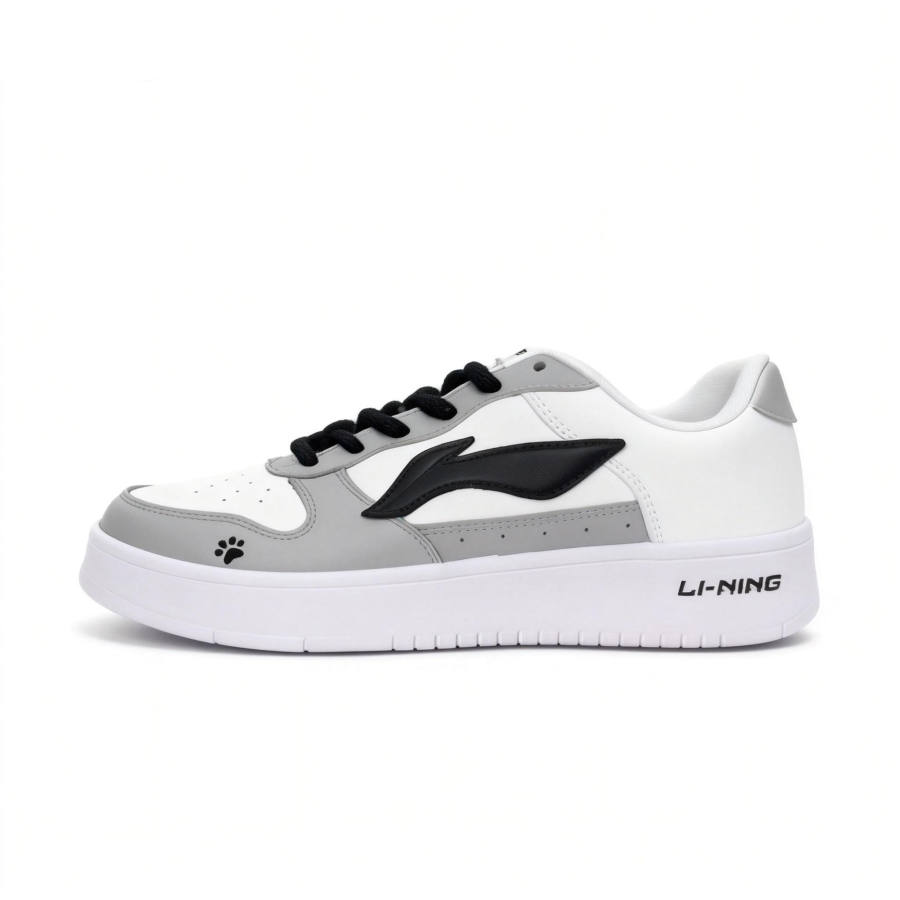 Li-Ning Li Ning Miyou Cat Paw Leather Cushioning Abrasion Resistant Slip Resistant Low top Skateboard Shoes Unisex Gray