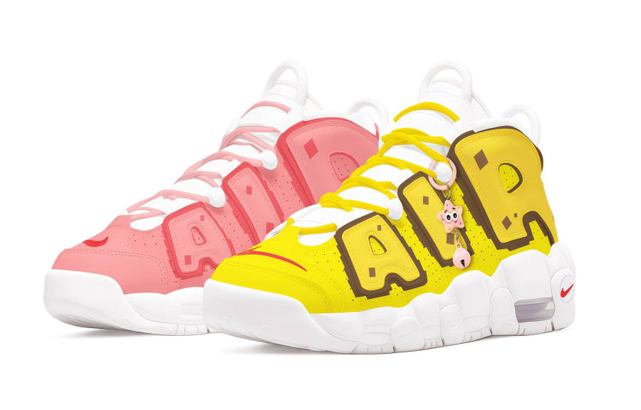 Nike Nike Air More Uptempo Yellow Pink Mismatched Shoes Cushioning Slip Resistant Mid top Children's Basketball Shoes