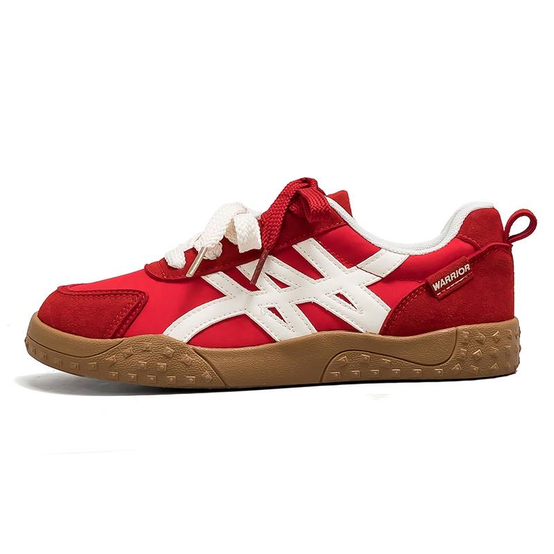 Warrior Height Increasing Abrasion Resistant Lightweight Low top Canvas Shoes Women's Red Beige