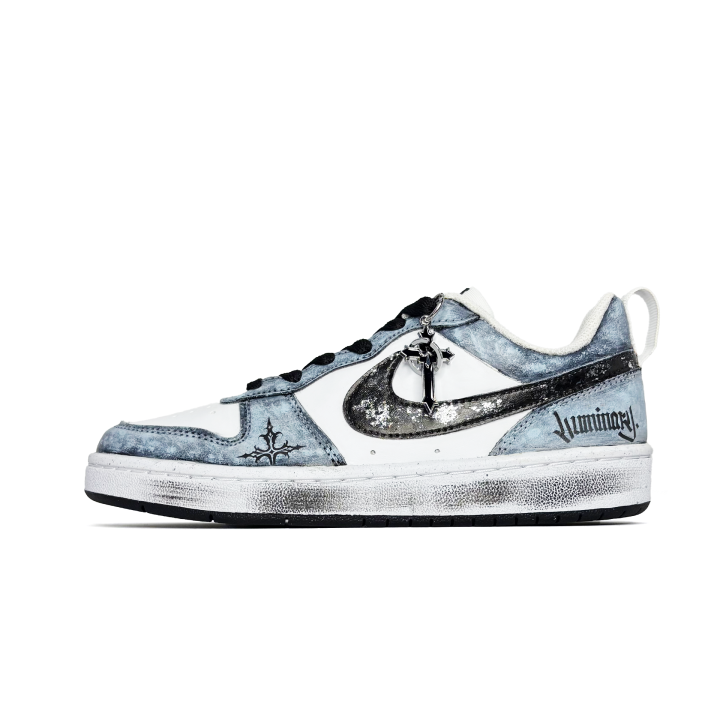 Nike Nike Court Borough Silver Foil Blue Gothic, Preppy Style, Hand Drawn Graffiti, Fashion Versatile, Premium