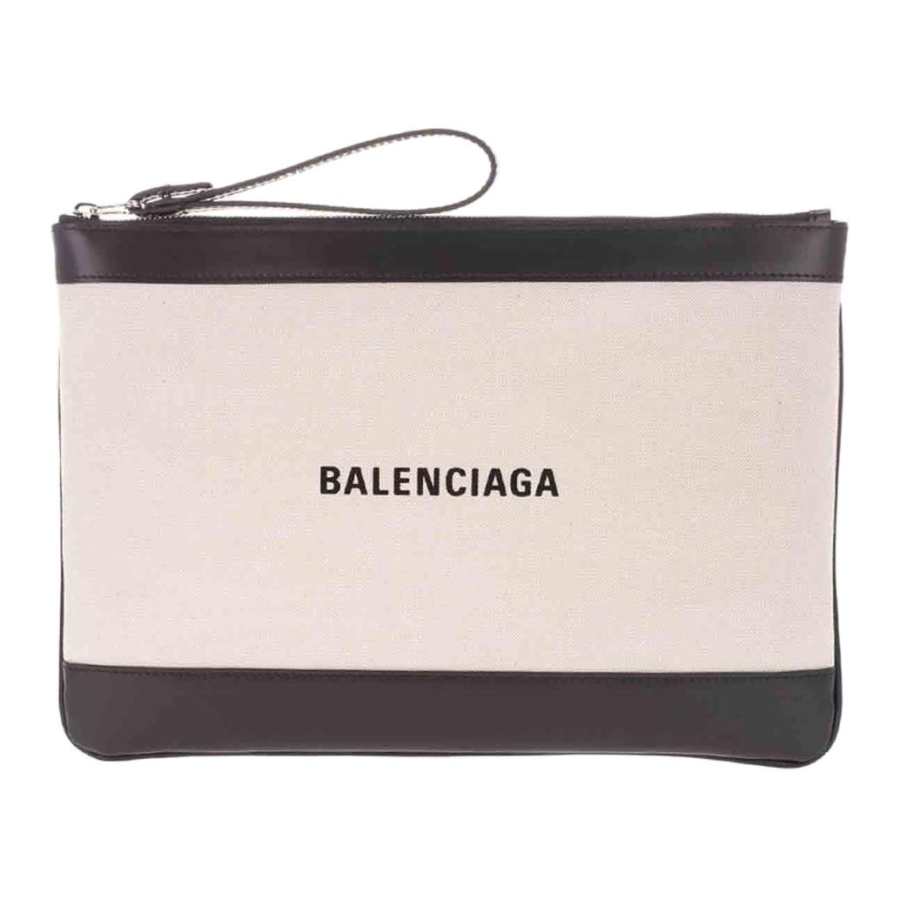 Balenciaga Multicolor Canvas With Leather Clutch Unisex Beige Black