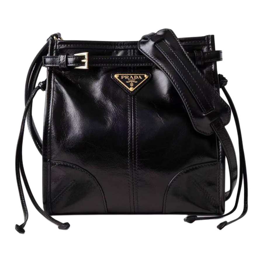 PRADA Bonnie Cow Leather Shoulder Bag Women's Black