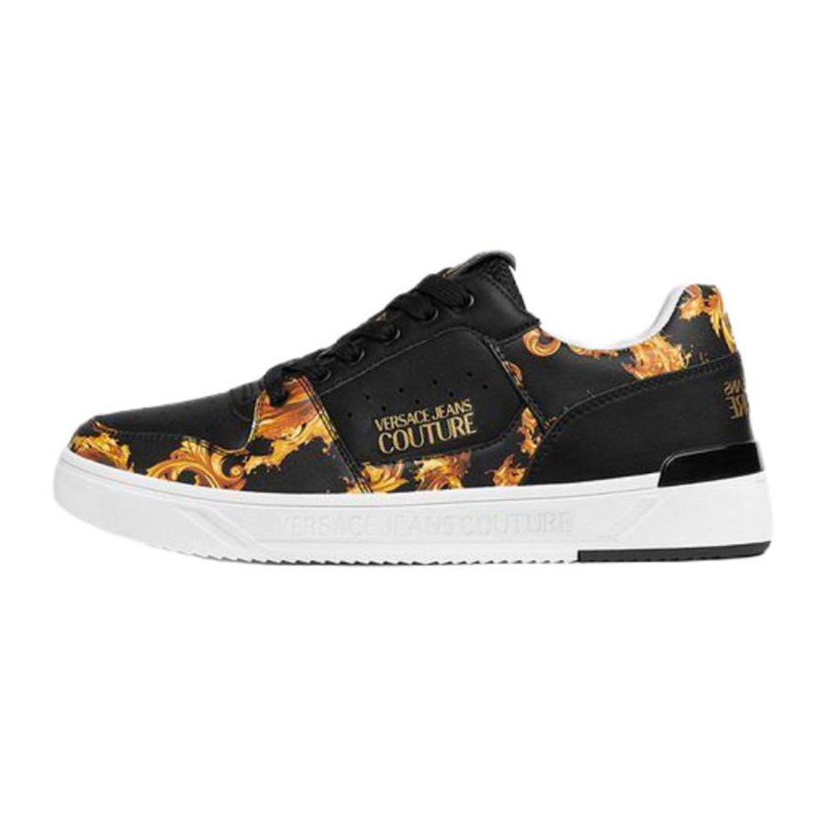 VERSACE JEANS COUTURE Cow Split Leather Low top Skateboard Shoes Men's Black Gold