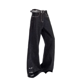 LIN MYKING Jeans Unisex Black [High Quality] Moderate Wide Leg Pants