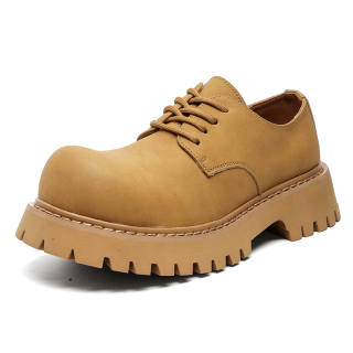 Lanza Dapper Vintage Yellow Chunky Derby Boots, Students' Party Chic, Effortless Style Everyday Commute Couple