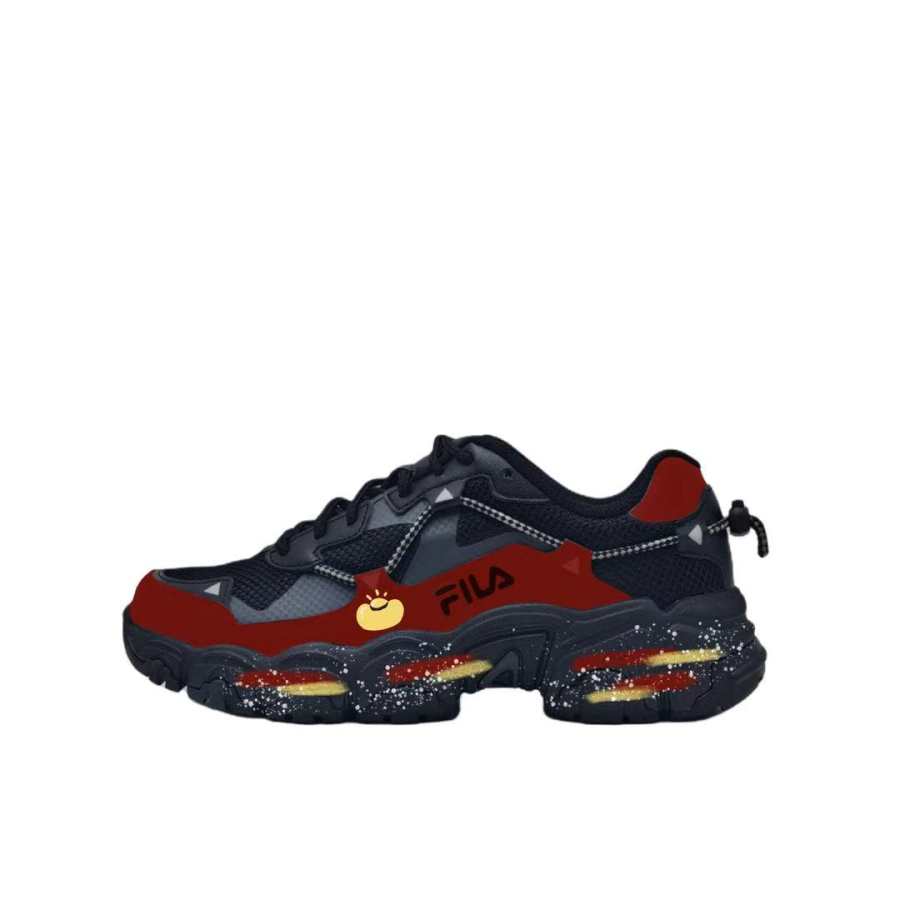 FILA Fluid Abrasion Resistant Slip Resistant Low top Casual Shoes Unisex Black Red