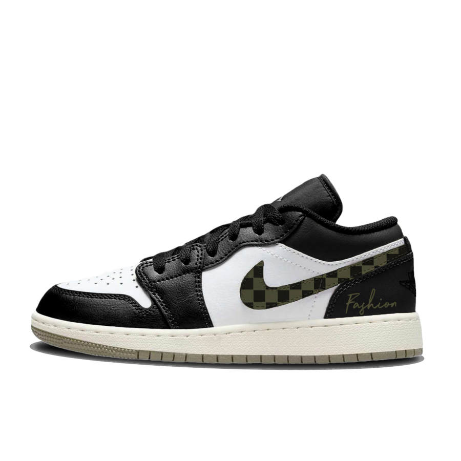Jordan Jordan Air Jordan 1 Plaid Dark Chocolate Slip Resistant Abrasion Resistant Low top Children's Basketball Shoes