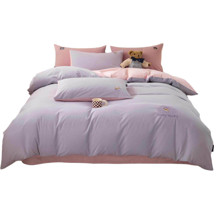 Teenie Weenie Bear Japanese Minimalism 100% Cotton Duvet Cover And Bed Sheet Students Dormitory Three Piece Set