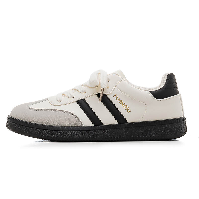 HUANQIU Abrasion Resistant Slip Resistant Low top German Army Trainers Women's Beige Black