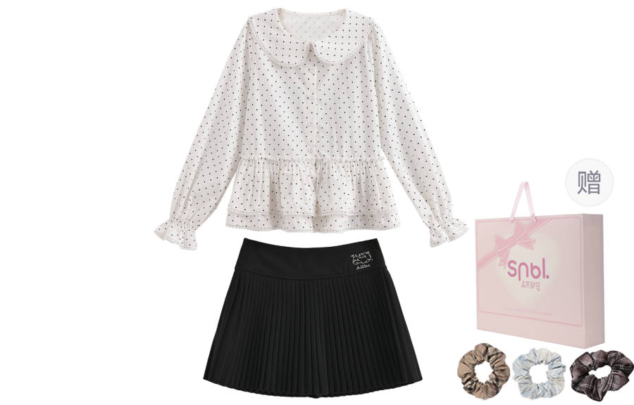 SNBL Two Piece Skirt Sets Women's Shirt+Short Skirt Peter Pan Collar Moderate Short