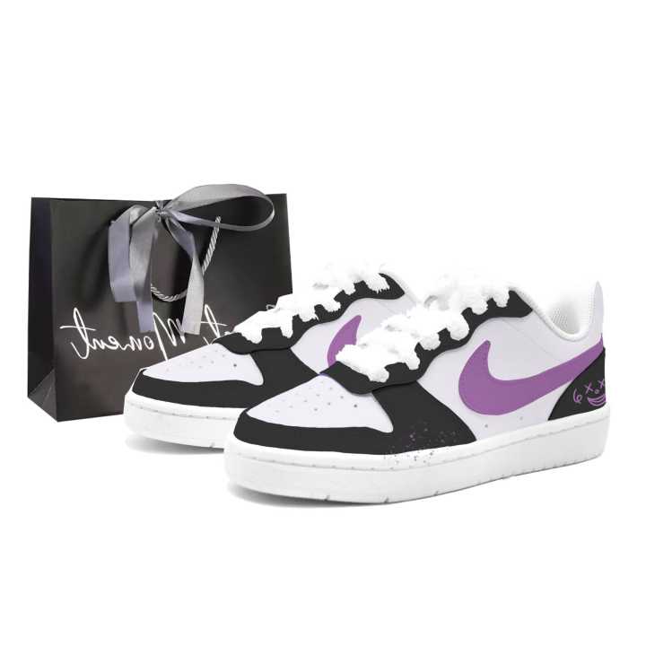 Nike Nike Court Borough 2 Purple Tone Smiley Rabbit Leather Cushioning Abrasion Resistant Slip Resistant
