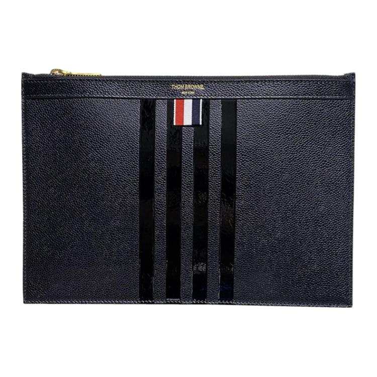 THOM BROWNE THOM BROWNE· Cow Leather Coin Purse, Clutch Regular Men's Black