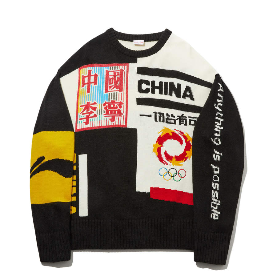 Li-Ning Li Ning Knitwear Men's Black/Beige White Crew Neck Moderate Other