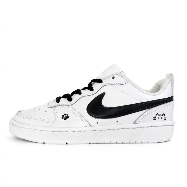 Nike Nike Court Borough 2 Dark Night Meow Paw Leather Slip Resistant Cushioning Abrasion Resistant Low top Skateboard Shoes