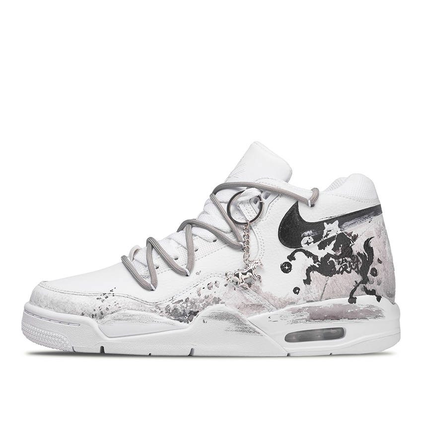 Nike Nike Flight Legacy Coin Horse Abrasion Resistant Abrasion Resistant Mid top Vintage Basketball Shoes Unisex Gray White