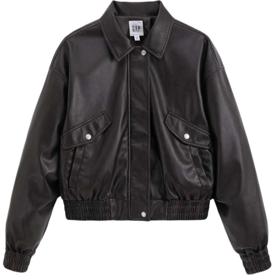 GAP Leather Jackets Women's Black Lapel Moderate Other