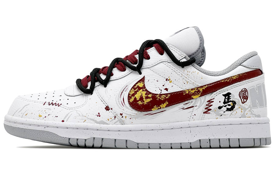 Nike Nike Big Leather Abrasion Resistant Breathable Low top Skateboard Shoes Men's White Red