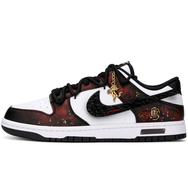 Nike Nike Dunk Red Ink Jade Horse Abrasion Resistant Low top Skateboard Shoes Unisex Black Red