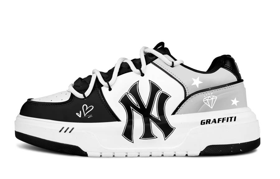MLB Chunky Liner Black White Flash Shadow Slip Resistant Slip Resistant Low top Chunky Sneakers Unisex Black White