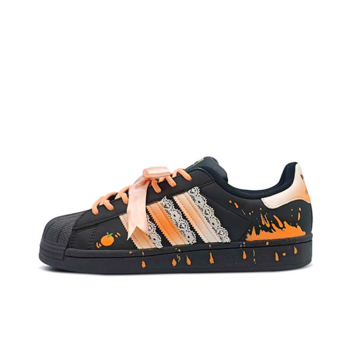 Adidas Adidas Superstar Collection Orange Heart Overflow Abrasion Resistant Slip Resistant Low top Skateboard Shoes Unisex